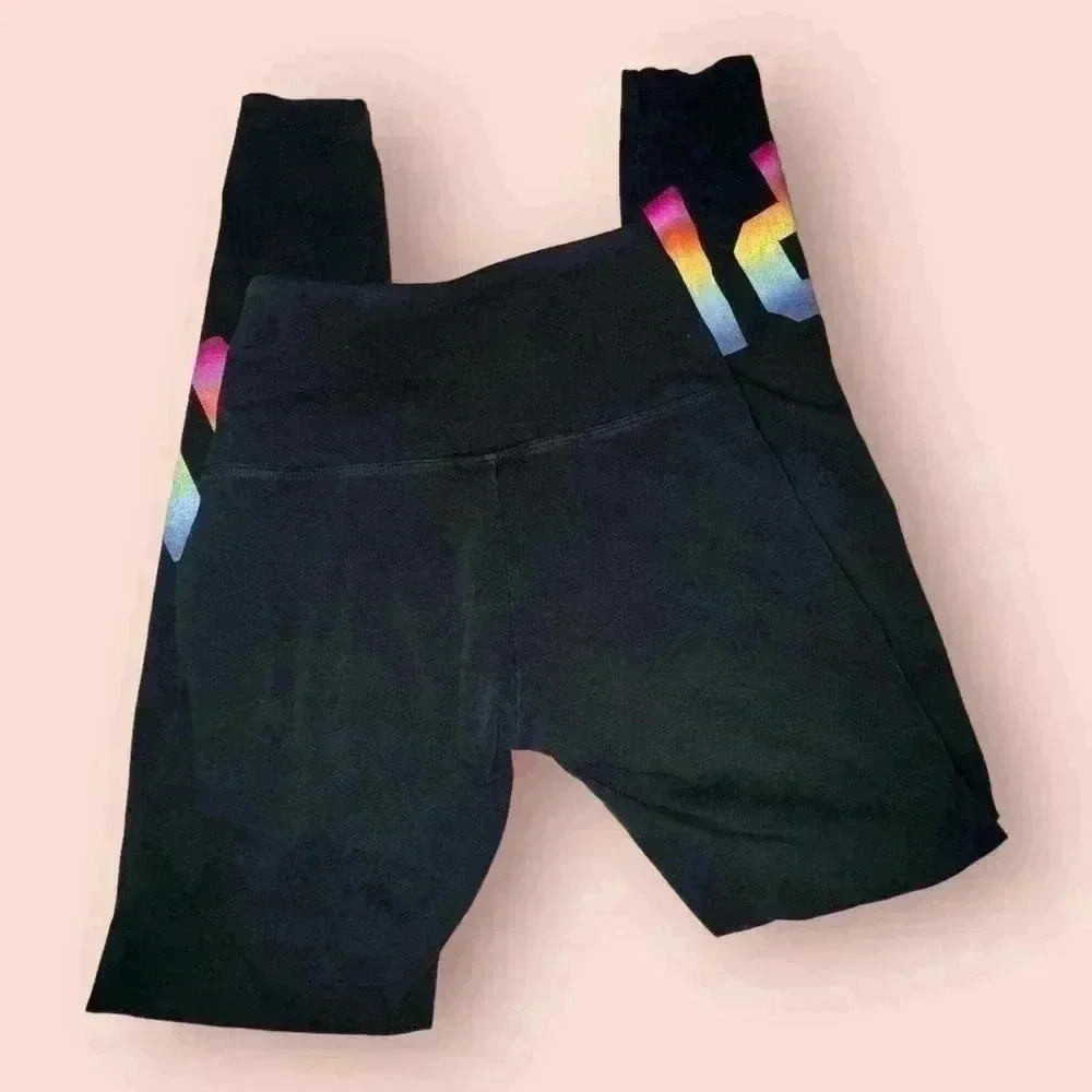 PINK Victoria's Secret Yoga Leggings Women's XS colorful logo bottom - Picture 2 of 3